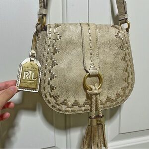 Ralph Lauren Ridney Crossbody Tassel Bag in Cream & Metallic Gold